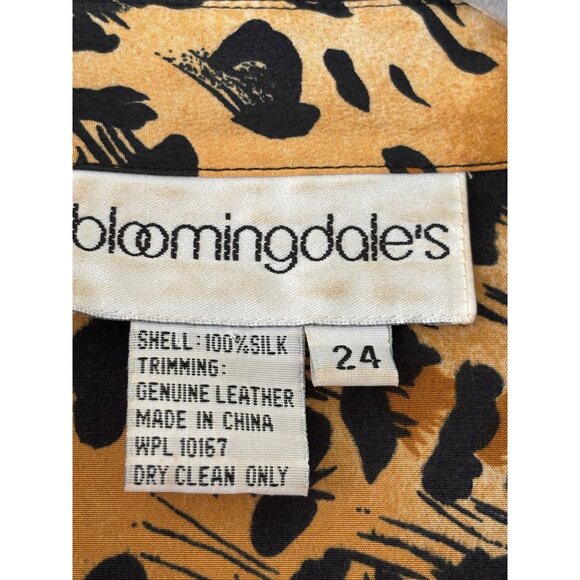 Bloomingdales Womens Silk Cheetah Print Button-Up Shirt Genuine Leather Collar - Picture 6 of 16